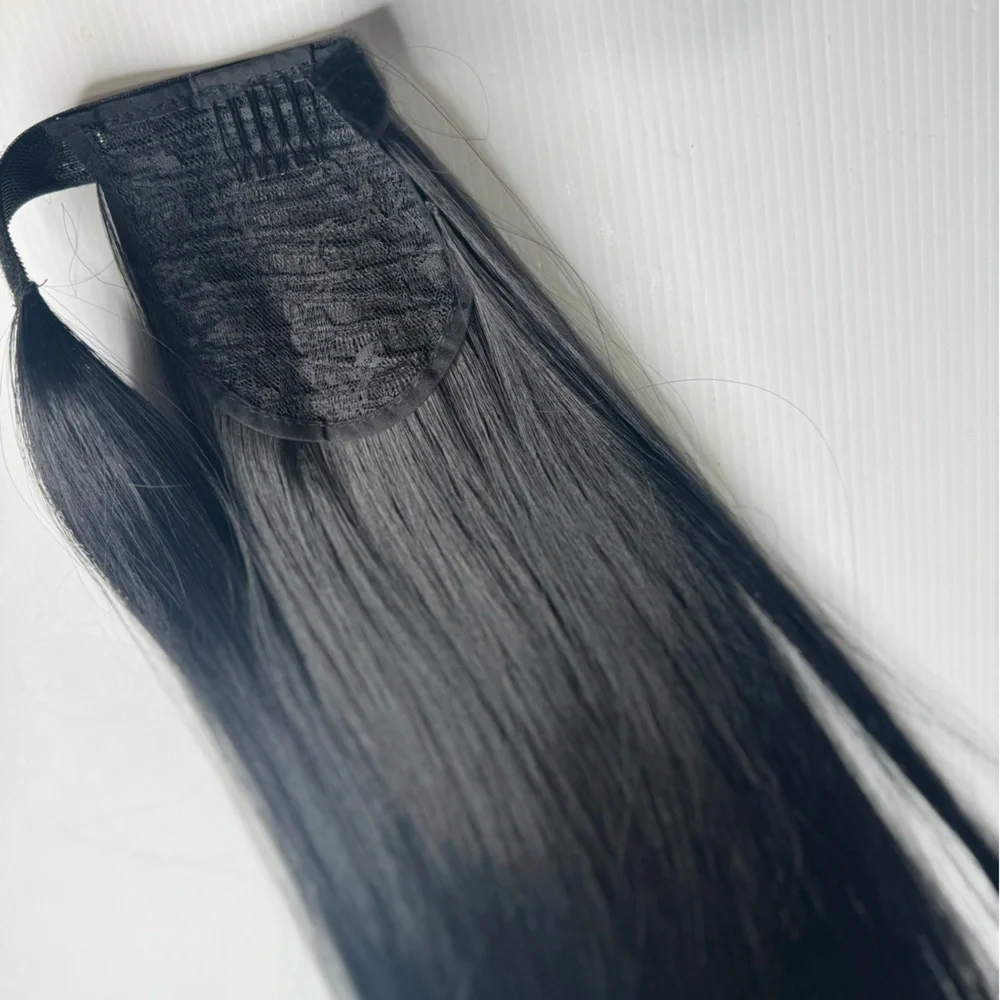 26” Human Hair Blend with Synthetic Fibers Wrap Around Ponytail Extension Black